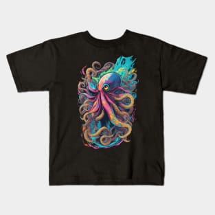 Colorful ocean cute Octopus kraken sea monster lots of pretty pastel colors Kids T-Shirt